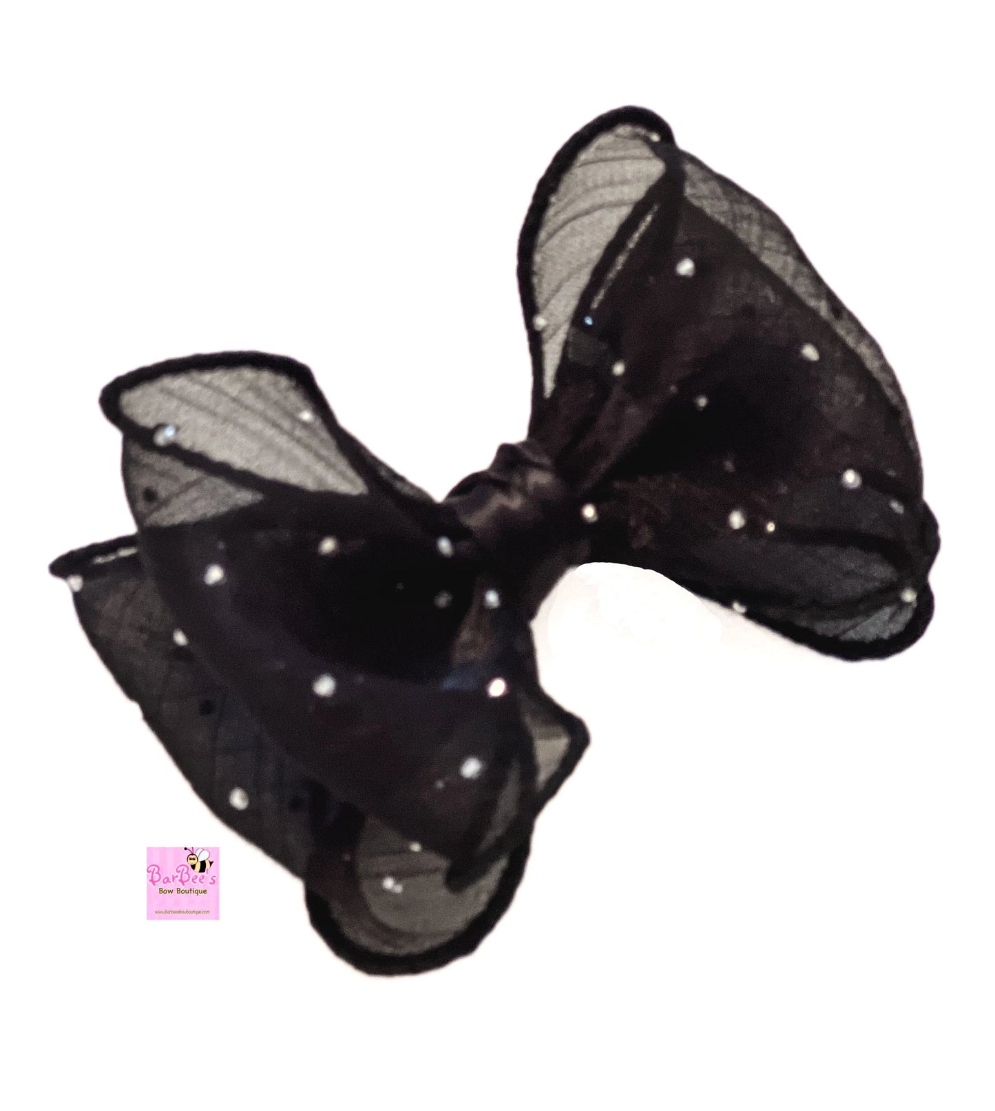 Black Organza Sparkly Ribbon Hair Bow Girls Holiday Bow Hair Clip