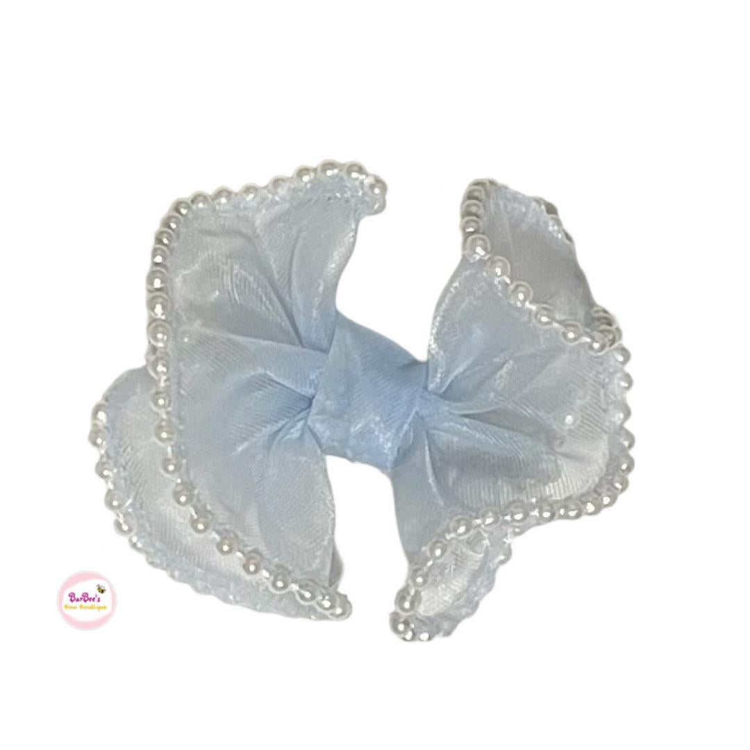 Pink Organza Pearl Edge Ribbon Hair and Piggy Set
