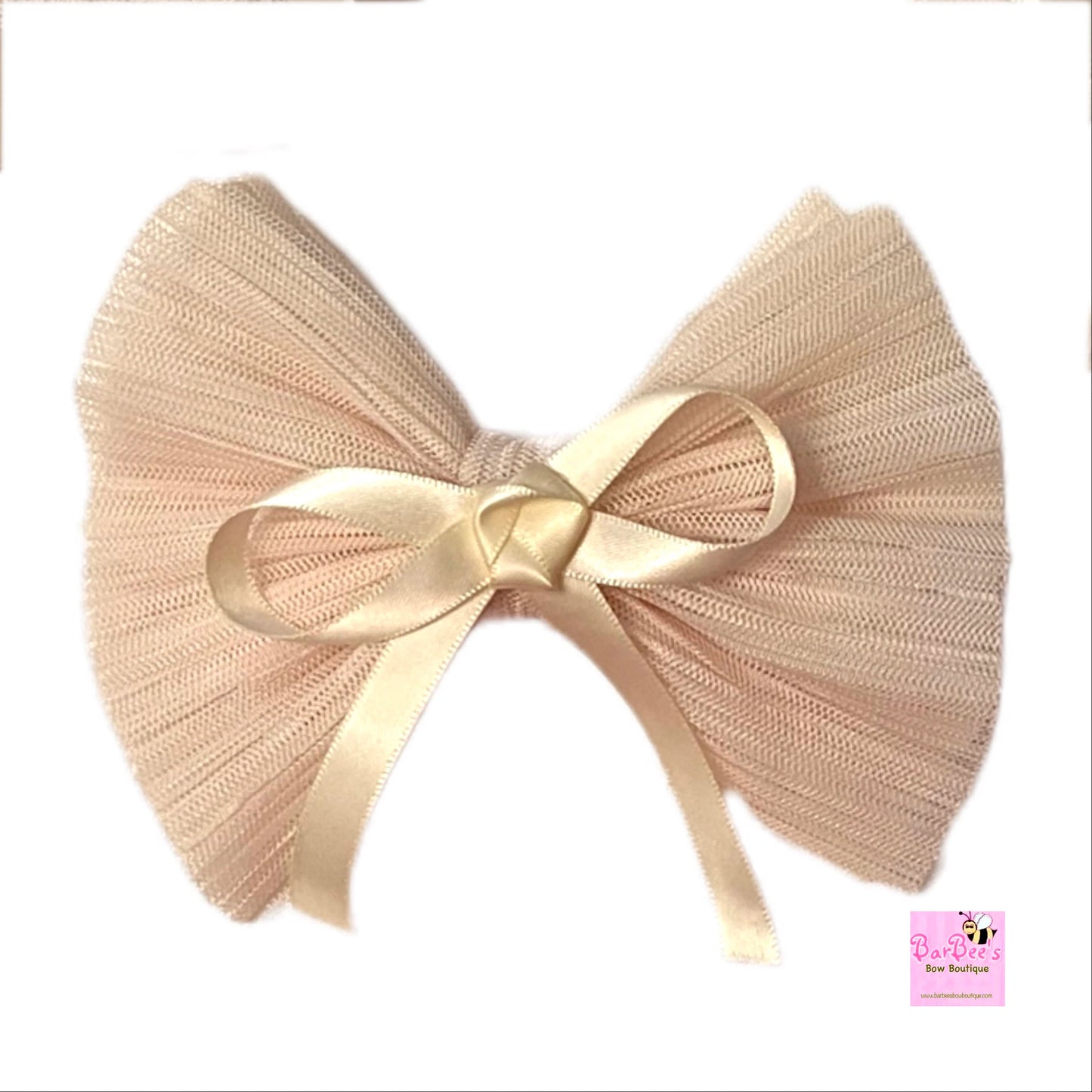 Crinkle Tulle Headband Hair Bow in Light Ivory