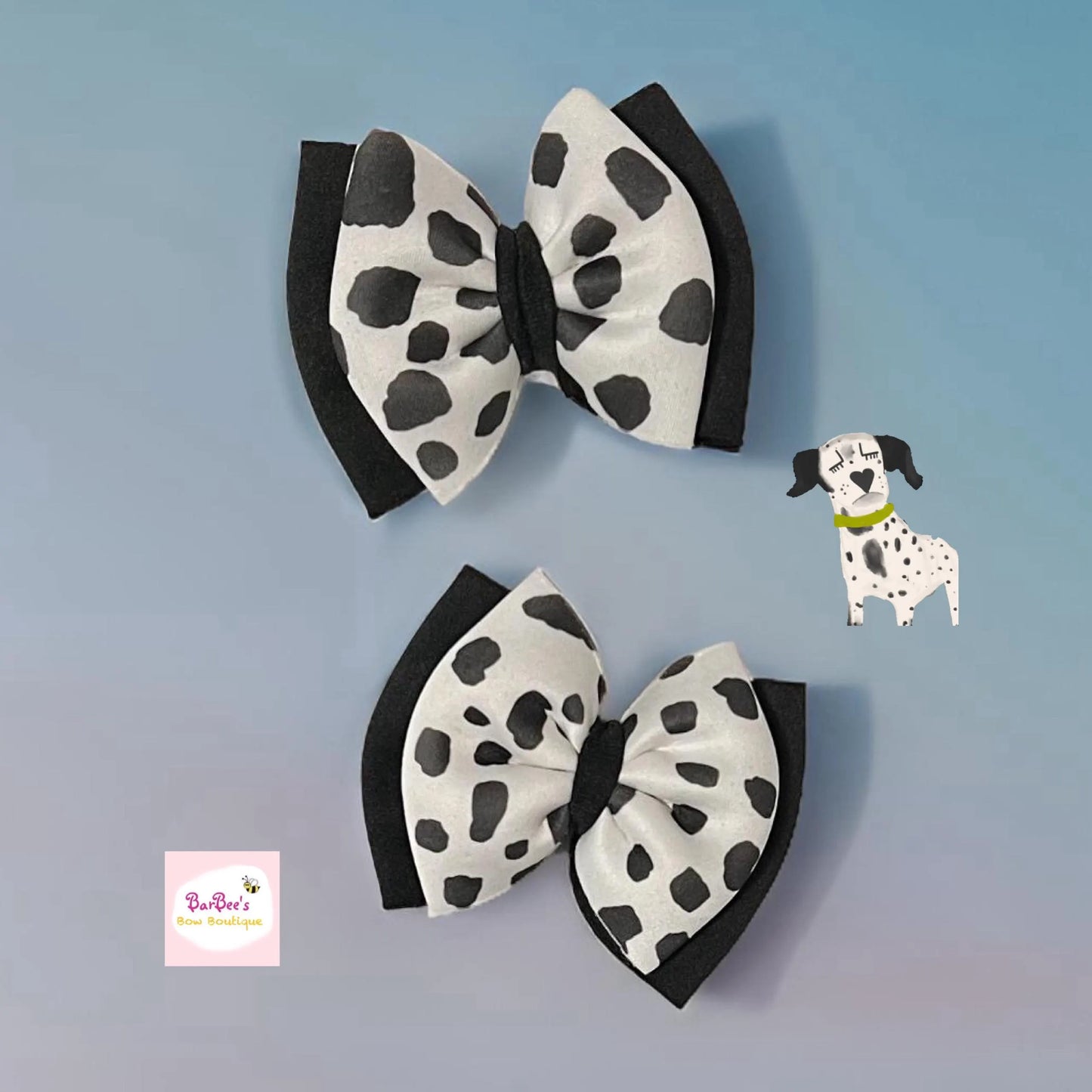 Black and White Dalmatian Puffy Hair Bow and Piggy Set