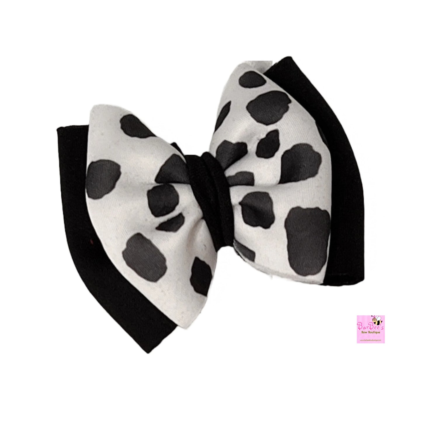 Black and White Dalmatian Puffy Hair Bow and Piggy Set