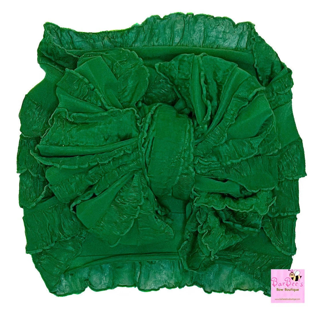 Emerald Green, Ivory and Red Ruffle Bow HeadWrap Set of 3