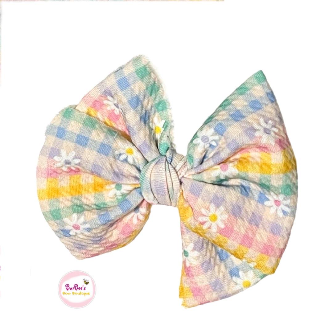 Gingham Multicolor Pastel Messy Bow Headwrap, Hair Bows and Piggy Set