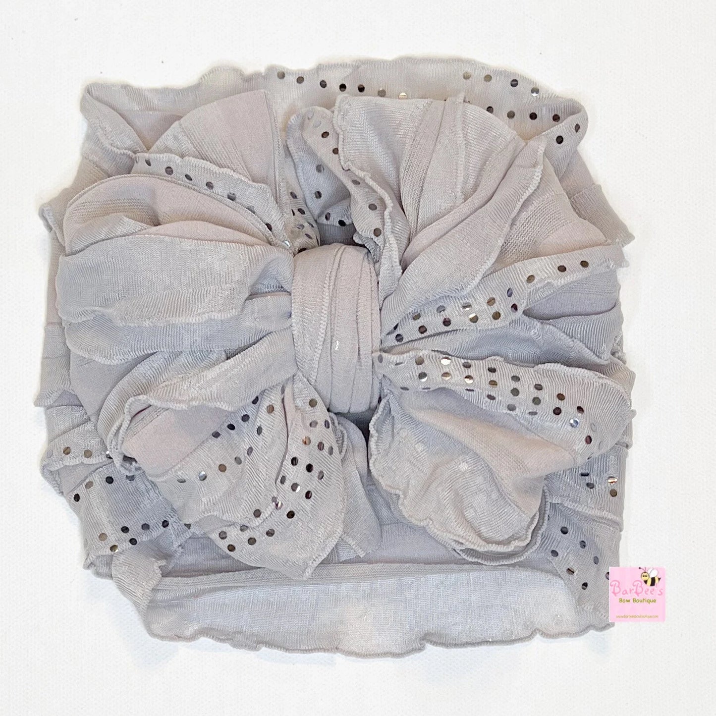 Light Grey Sequin Ruffle Bow Headwrap and Hair Bows