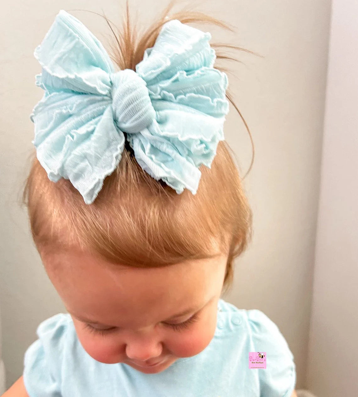 Light Blue Ruffle Bow HeadWrap and Hair Bows