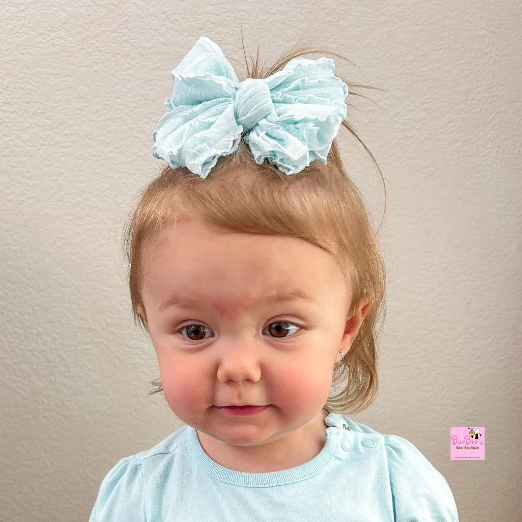 Light Blue Ruffle Bow HeadWrap and Hair Bows