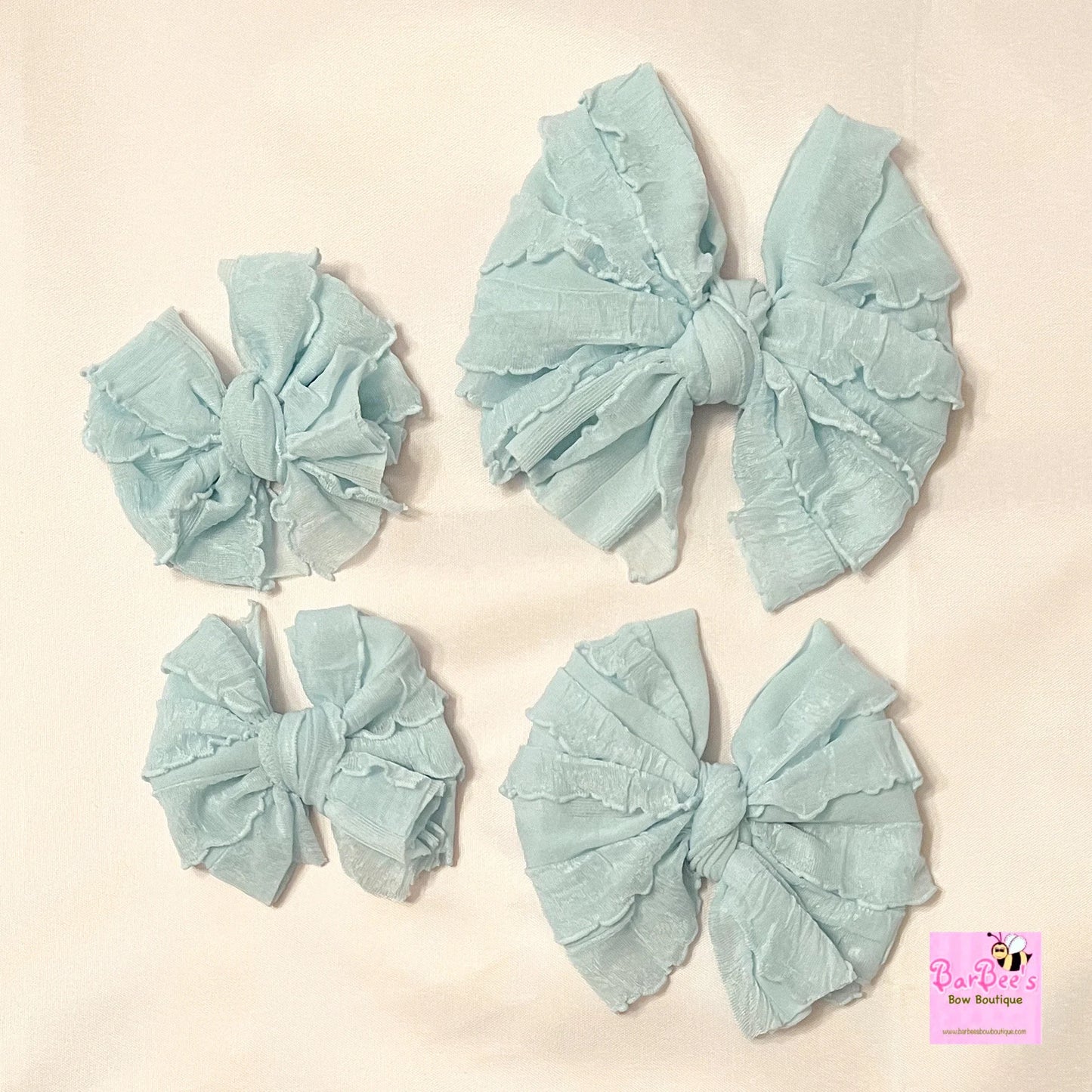 Light Blue Ruffle Bow HeadWrap and Hair Bows