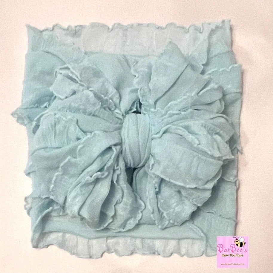 Light Blue Ruffle Bow HeadWrap and Hair Bows
