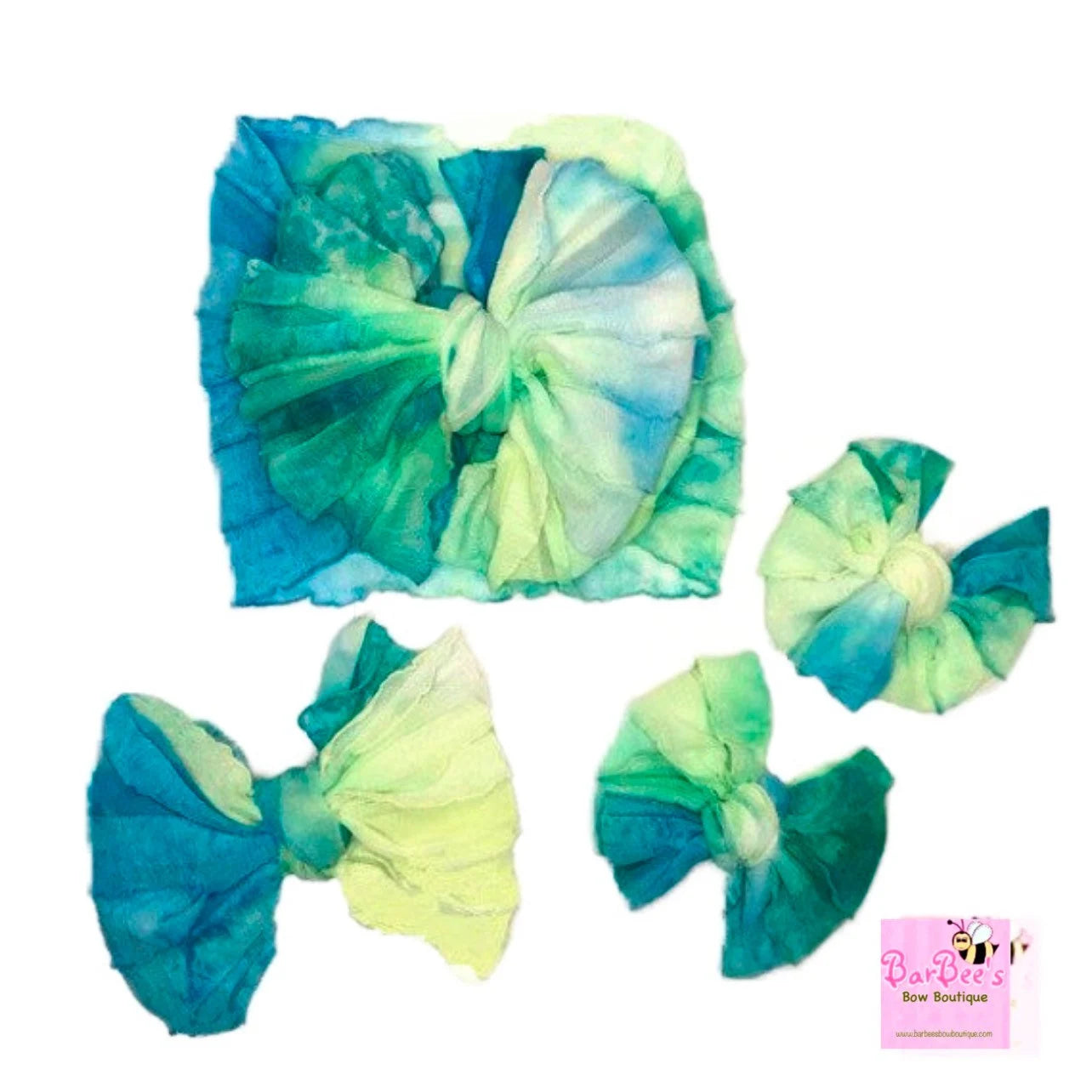 Mermaid Tied Dye Bow HeadWrap and Hair Bows