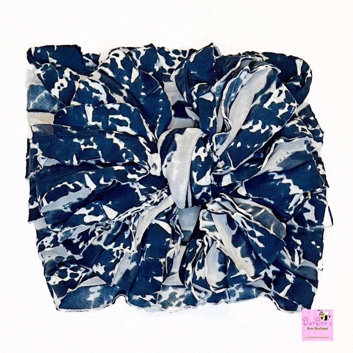 Navy Blue and White Print Ruffle Bow Headwrap and Hair Bows