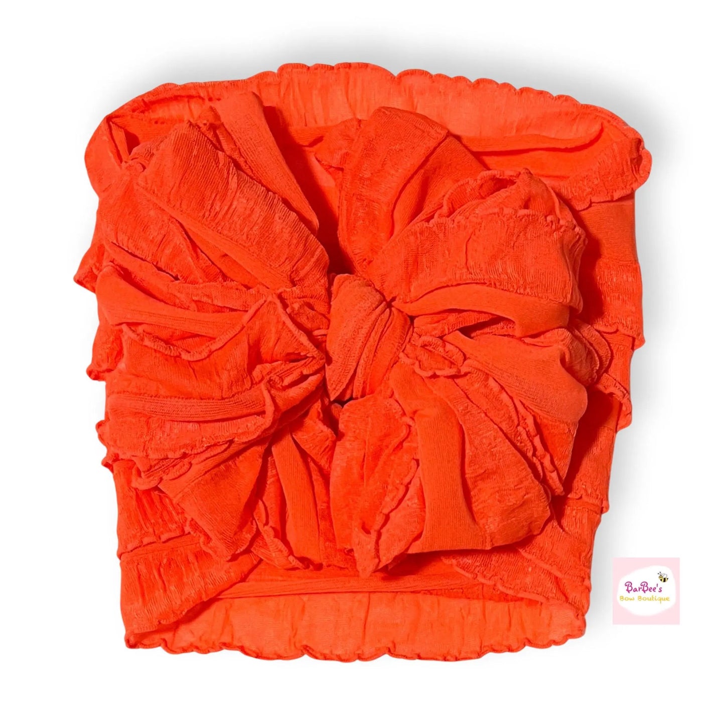 Neon Orange Ruffle Bow Headwrap and Hair Bows