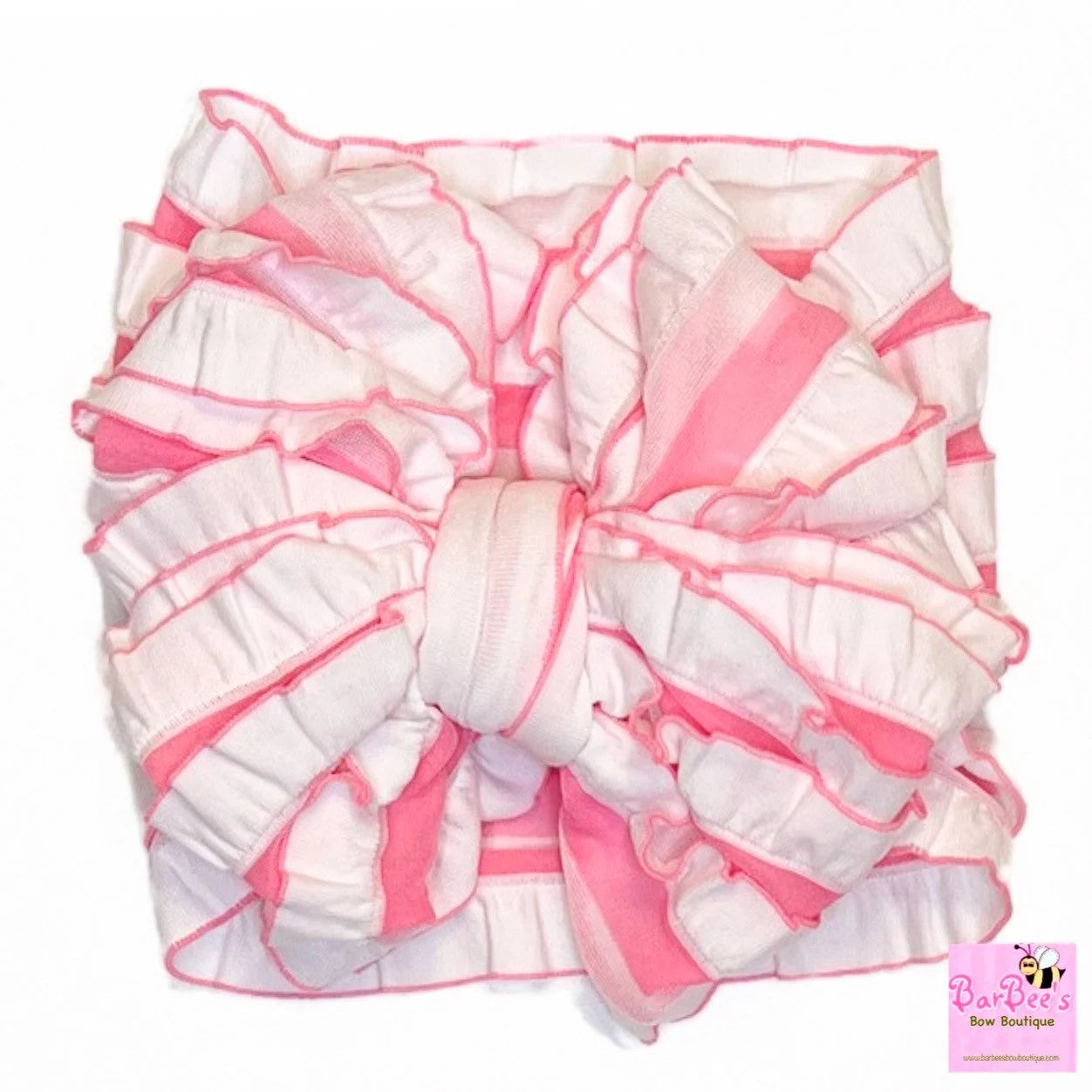 White and Pink Mini Ruffle Bow Headwrap and Hair Bows
