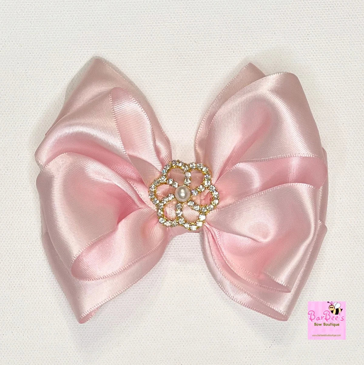 Light Pink or White Satin Ribbon Hair Bow, Baby Girl Special Occasion Satin Hair Bow Clip Satin Hair Bow Newborn Satin Hair Bow Headband