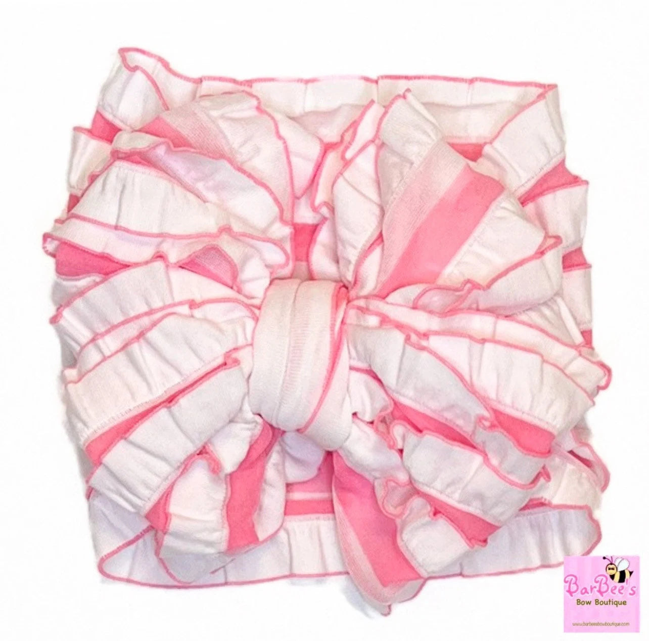 White and Pink Mini Ruffle Bow Headwrap and Hair Bows