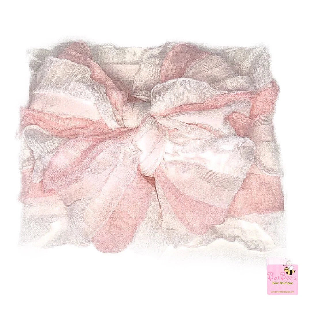 White and Pink Ruffle Bow Headwrap and Hair Bows