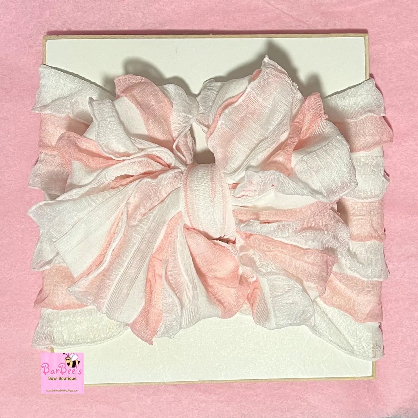 White and Pink Ruffle Bow Headwrap and Hair Bows