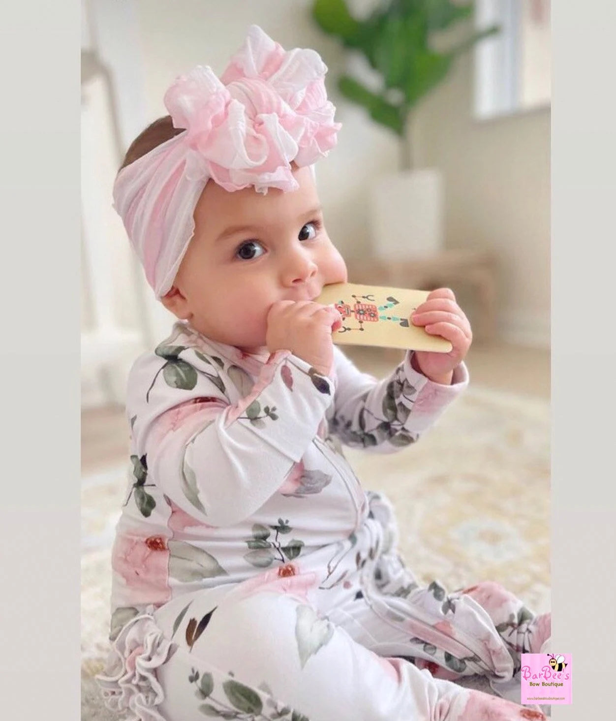 White and Pink Ruffle Bow Headwrap and Hair Bows