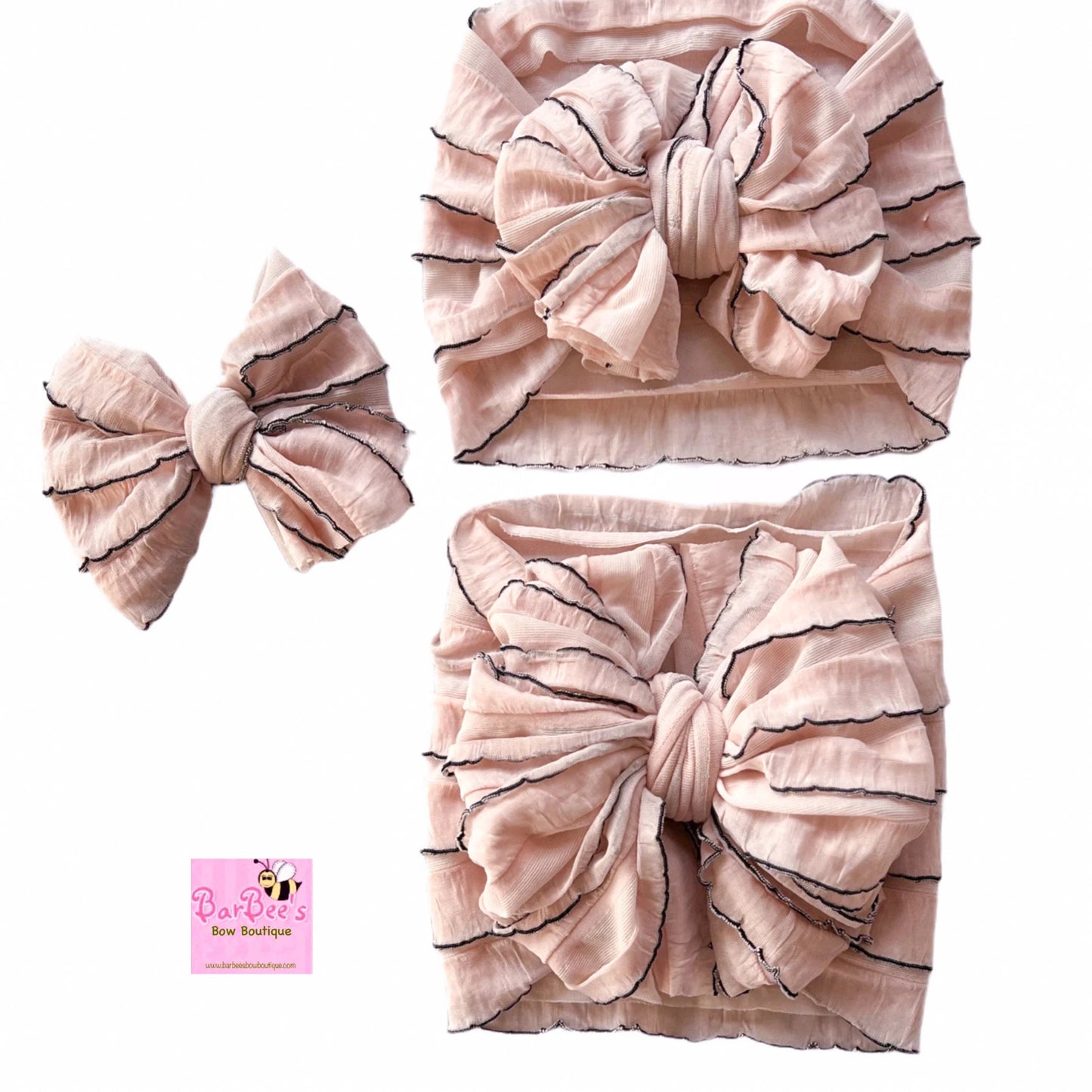 Shell Beige Ruffle Bow Headwrap and Hair Bows