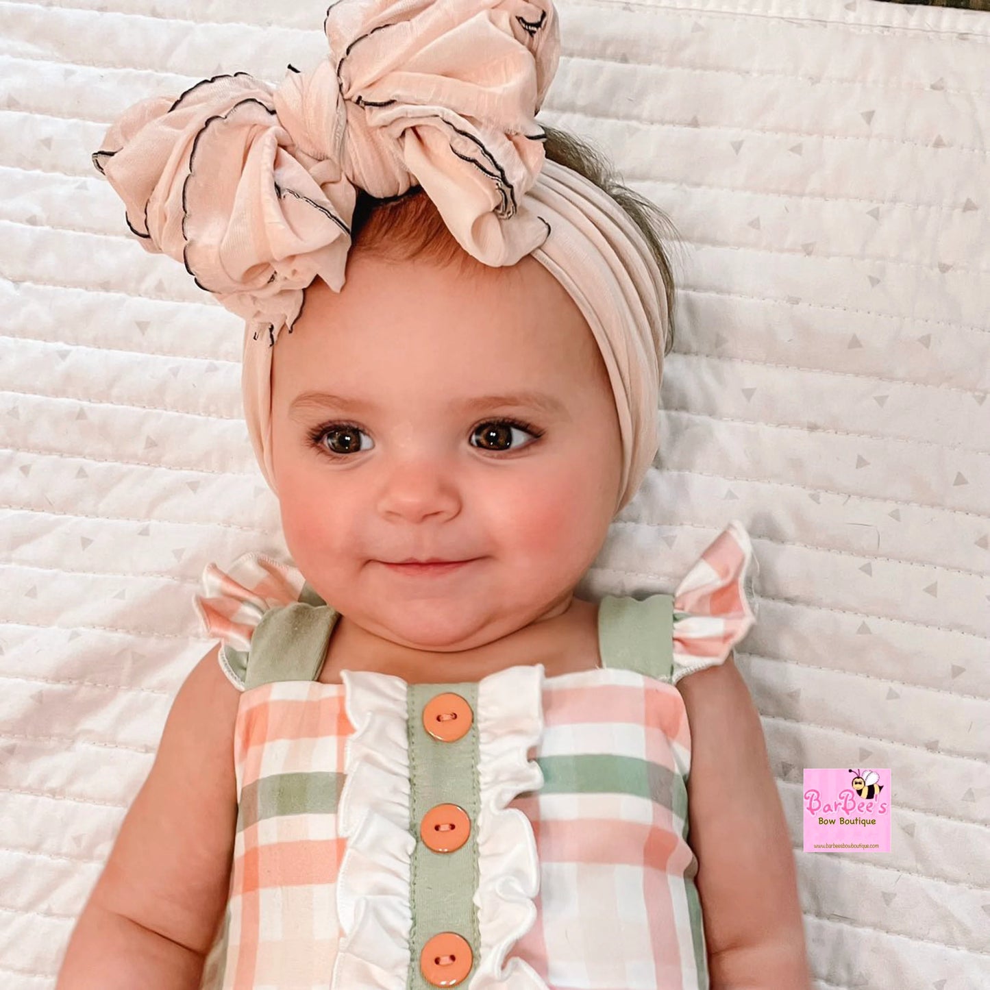 Shell Beige Ruffle Bow Headwrap and Hair Bows