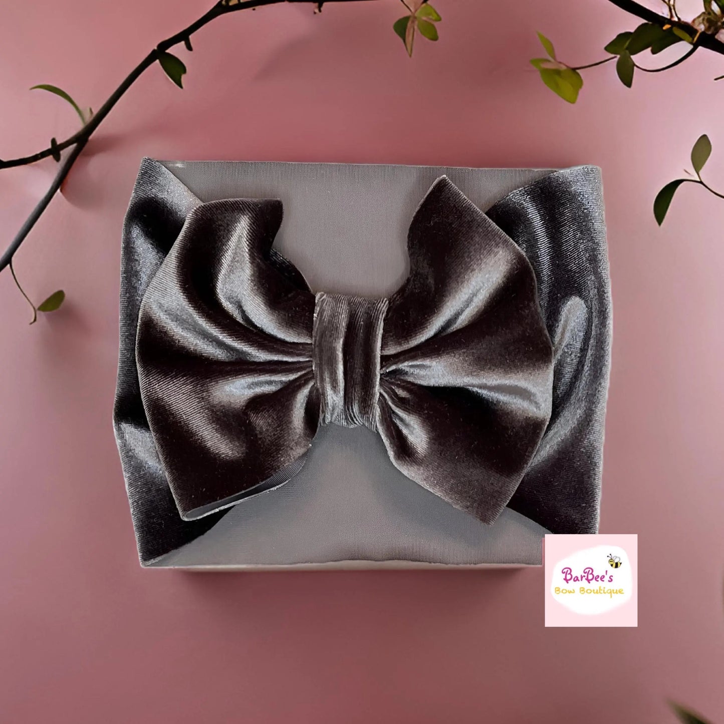Silver Velvet Classic Bow HeadWrap and Hair Bows
