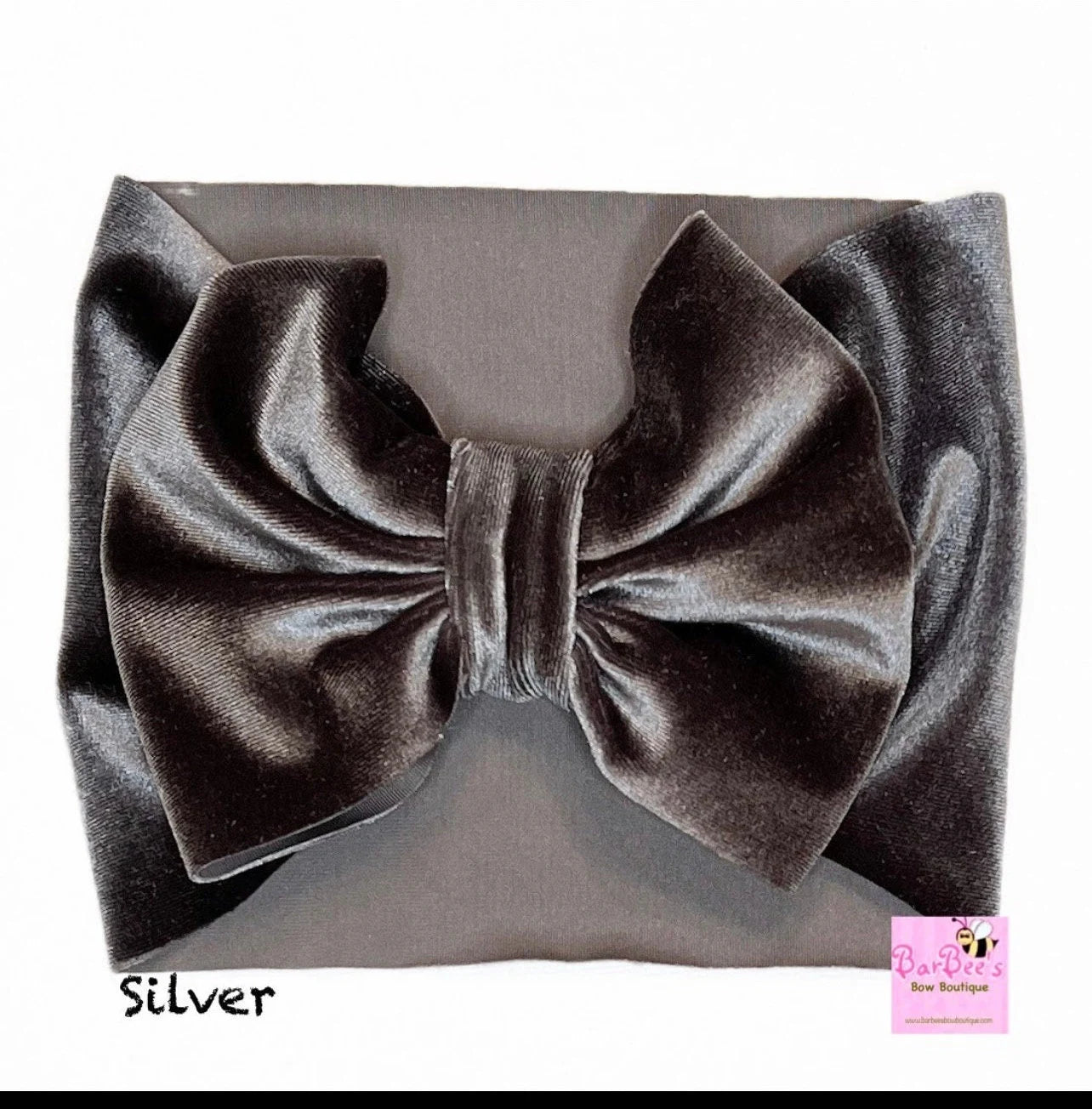 Silver Velvet Classic Bow HeadWrap and Hair Bows