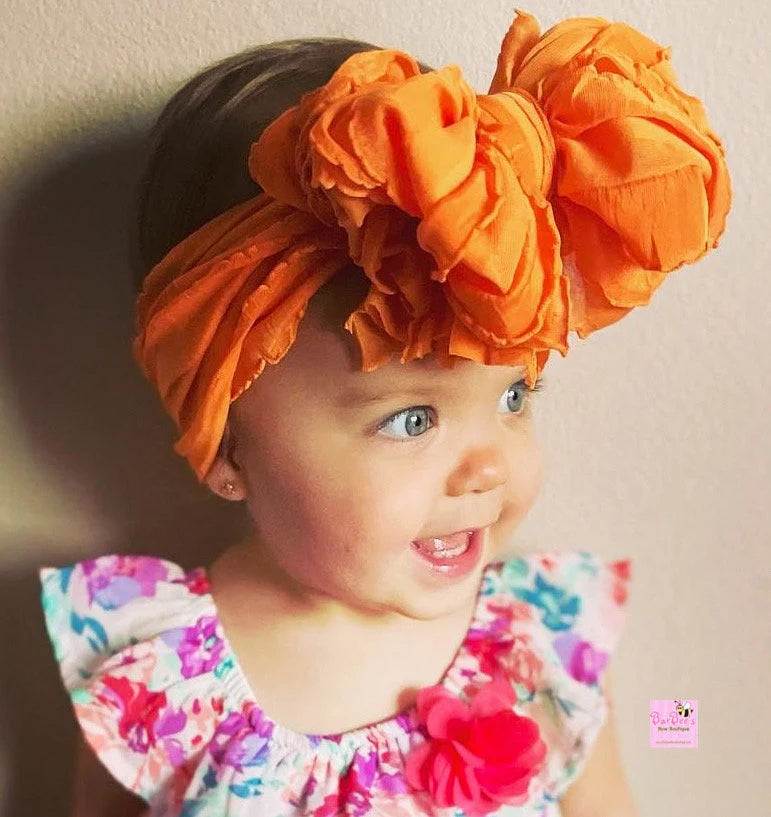 Tangerine Ruffle Bow HeadWrap and Hair Bows