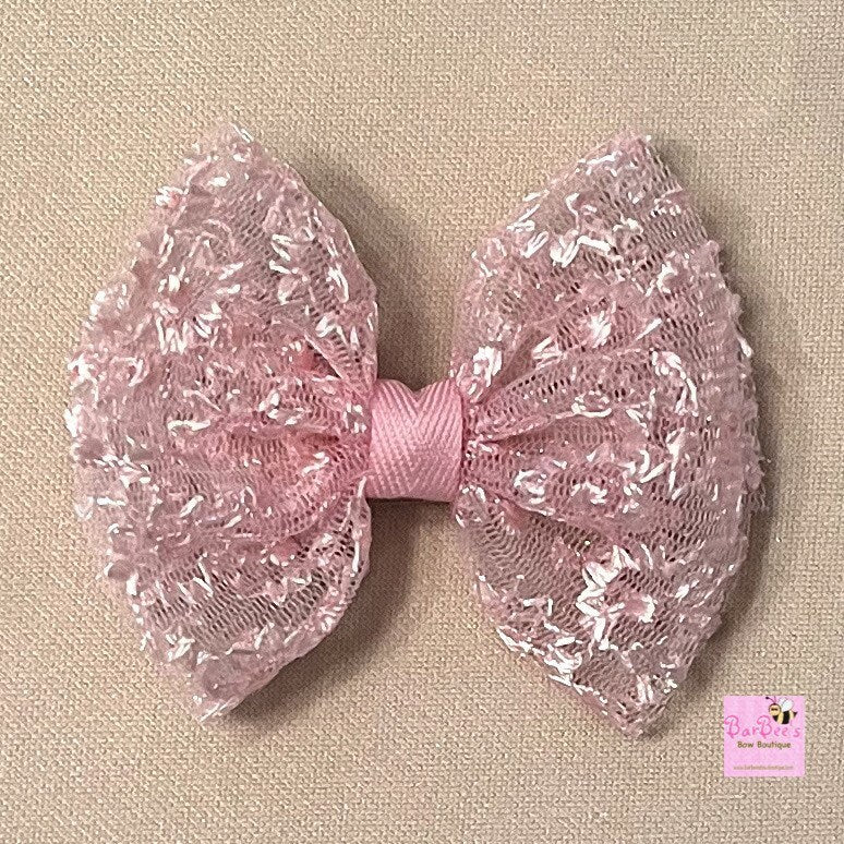 Tulle Embroidered Hair Bow in Ivory or Pink, with or without Pearl Embellishment