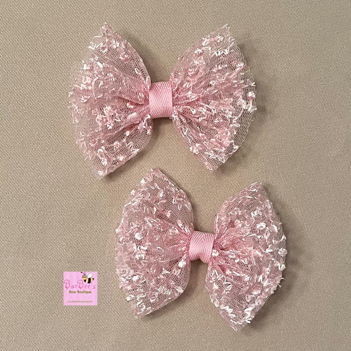 Tulle Embroidered Hair Bow in Ivory or Pink, with or without Pearl Embellishment