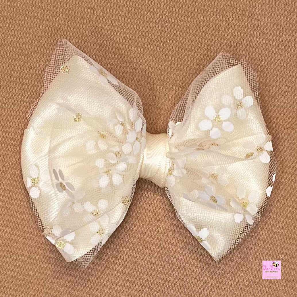 Red, Gold or Ivory Satin and Organza Hair Bows Girls Satin Bow Clip