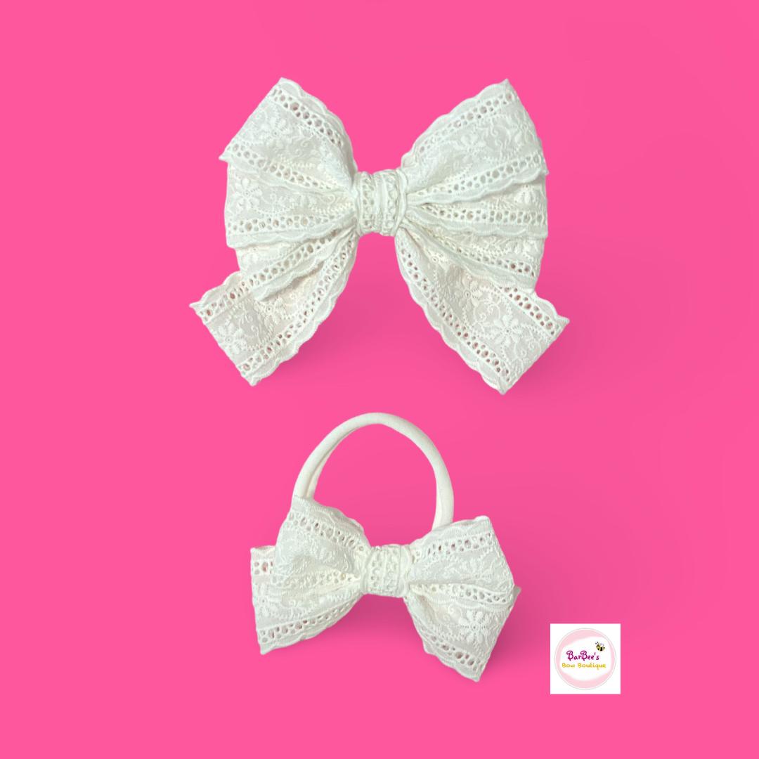 White Lace Embroidered Lace Ribbon Hair Bow Clip Toddler Girl Hair Bow Clip
