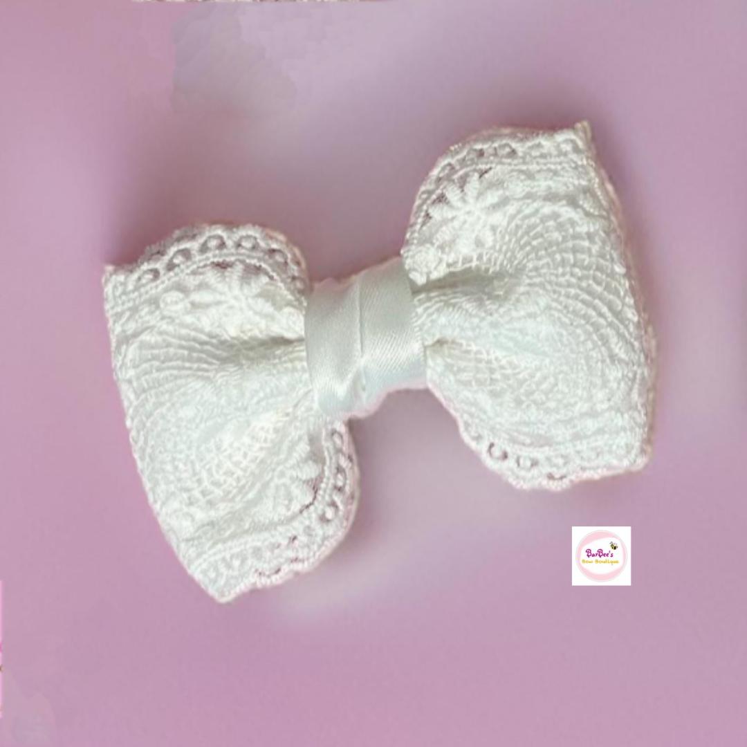 Ivory Lace and Satin Hair Bow Clip White Lace and Satin Ribbon Baby Girl Hair Bow Headband Special Occasion Bow Birthday Baptism