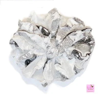 White and Grey with Sparkles Ruffle Bow HeadWrap and Hair Bows