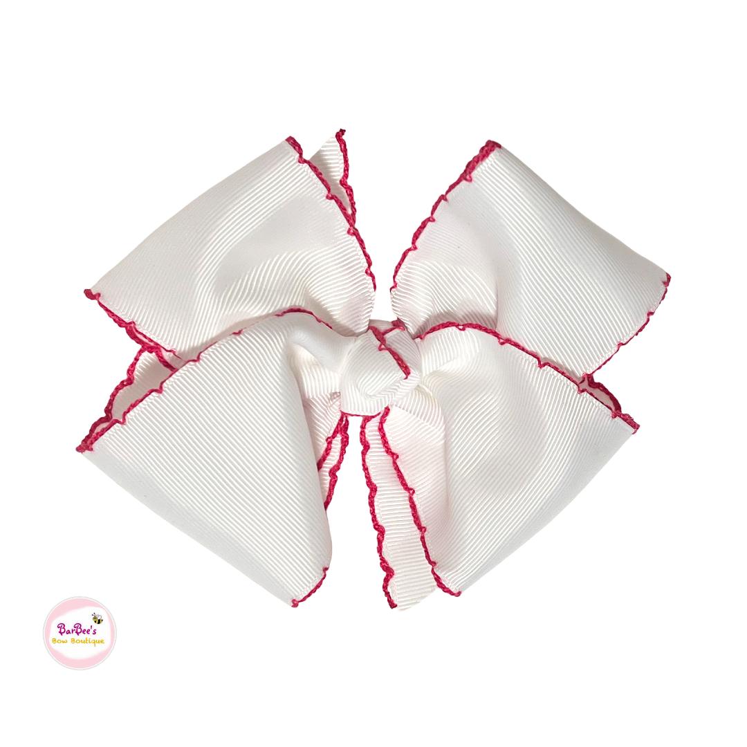 Classic White with Pink Moonstitch Ribbon Hair Bow