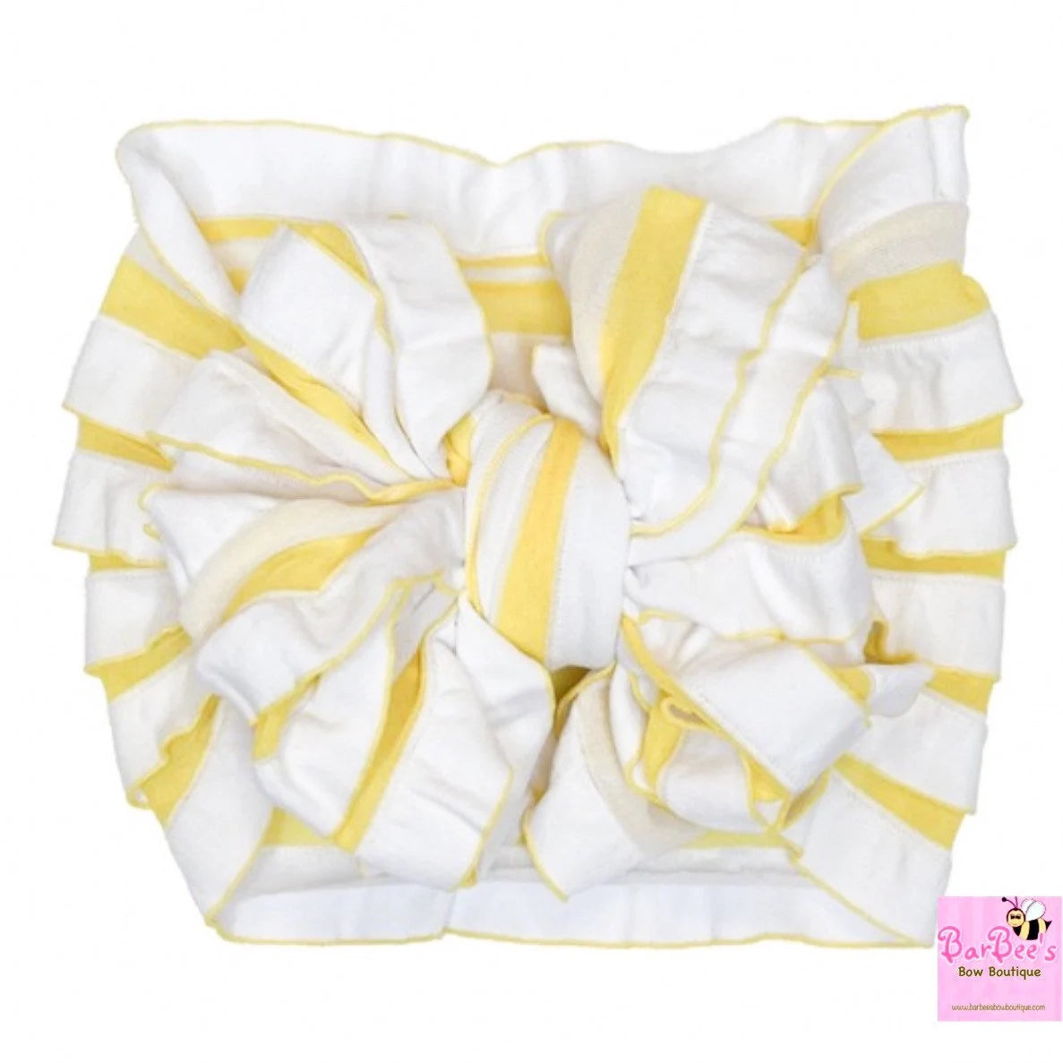 Yellow and White Striped Mini Ruffle Bow Headwrap and Hair Bows
