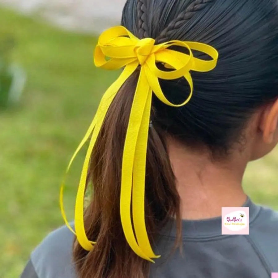 Coquette Grosgrain Ribbon Hair Bow Clip Tassel / Streamer Long Tail Ribbon Bow