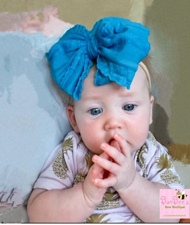 Turquoise Ruffle Bow HeadWrap and Hair Bows