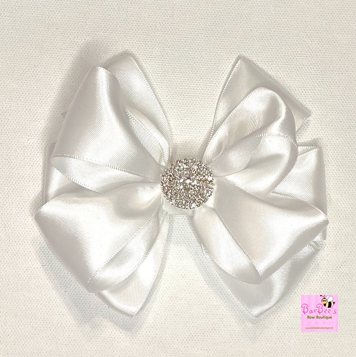 Light Pink or White Satin Ribbon Hair Bow, Baby Girl Special Occasion Satin Hair Bow Clip Satin Hair Bow Newborn Satin Hair Bow Headband