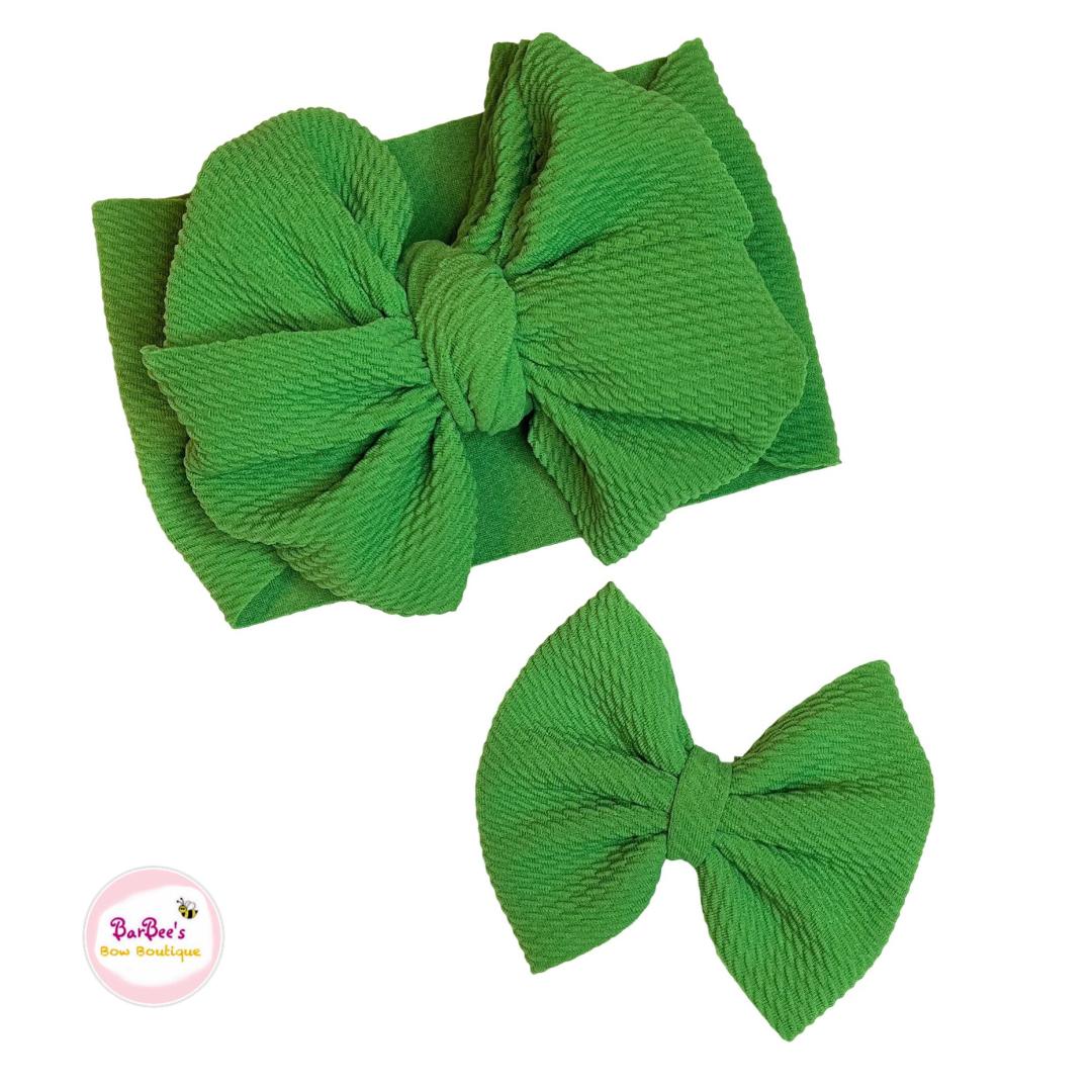 Apple Green Messy Bow HeadWrap and Hair Bows