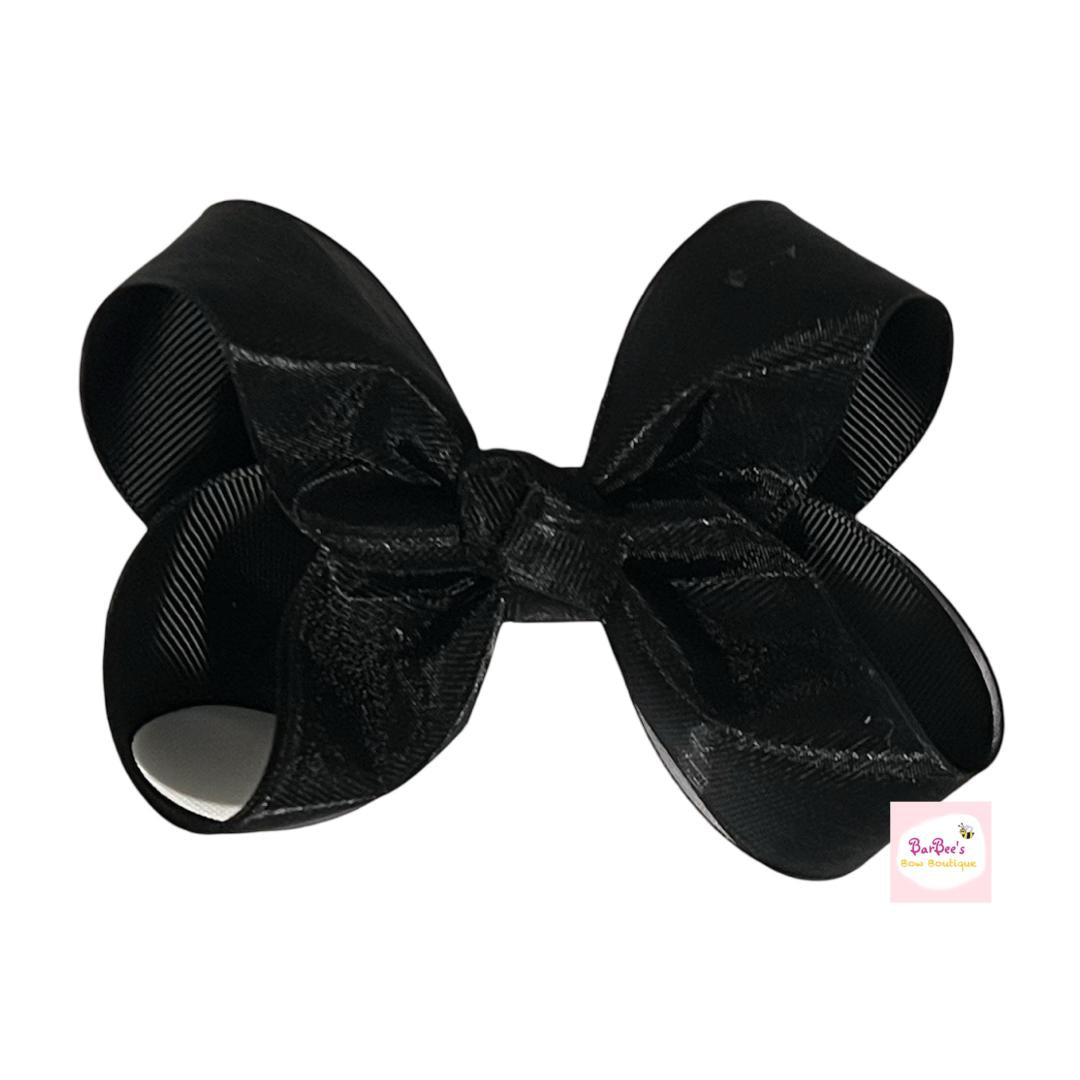 White, Black or Pink Organza Overlay Grosgrain Ribbon Hair Bow