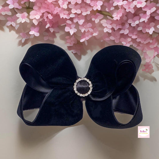 Dark Blue Velvet Boutique Style Hair Bow Clip