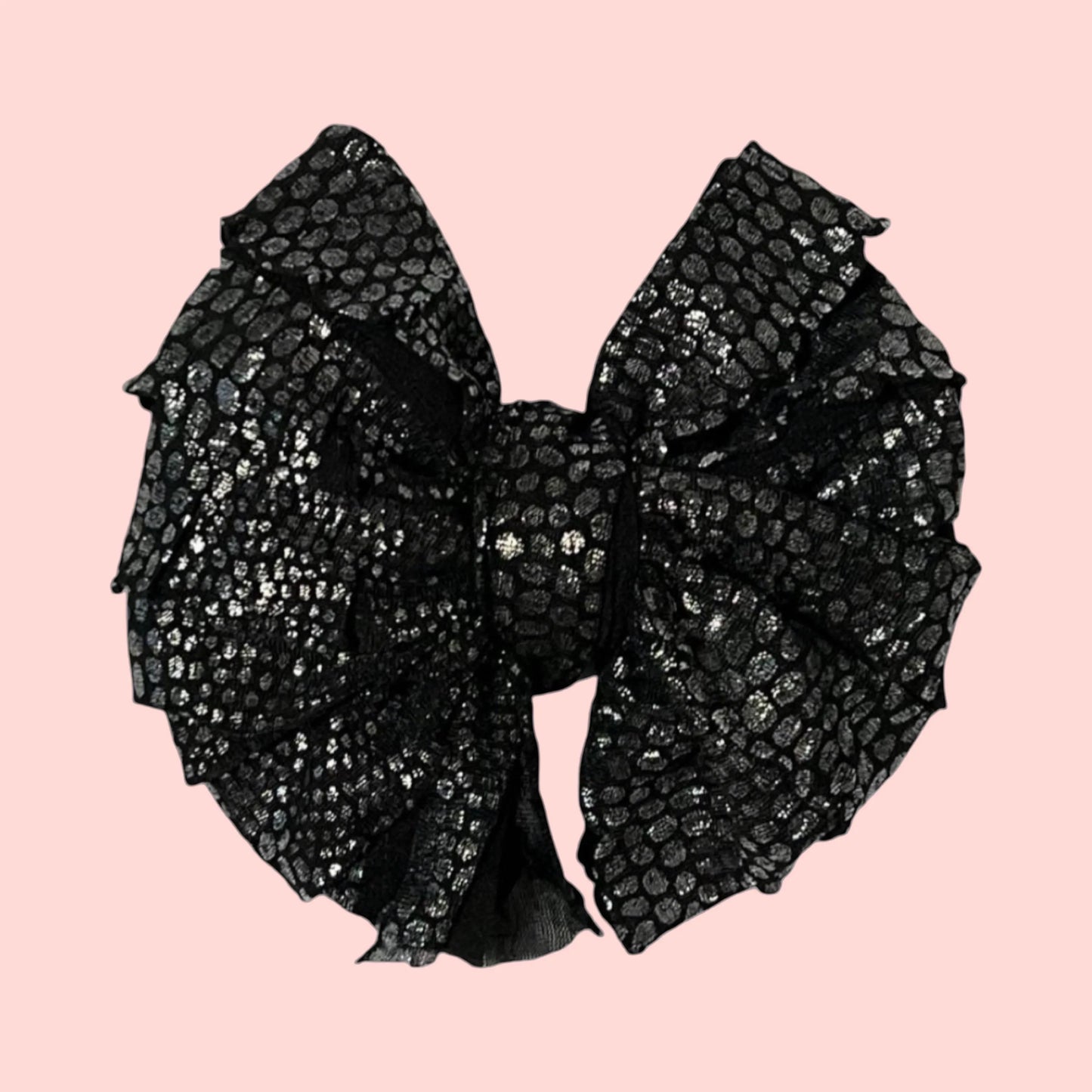 Black with Silver Dots Ruffle Bow HeadWrap and Hair Bows