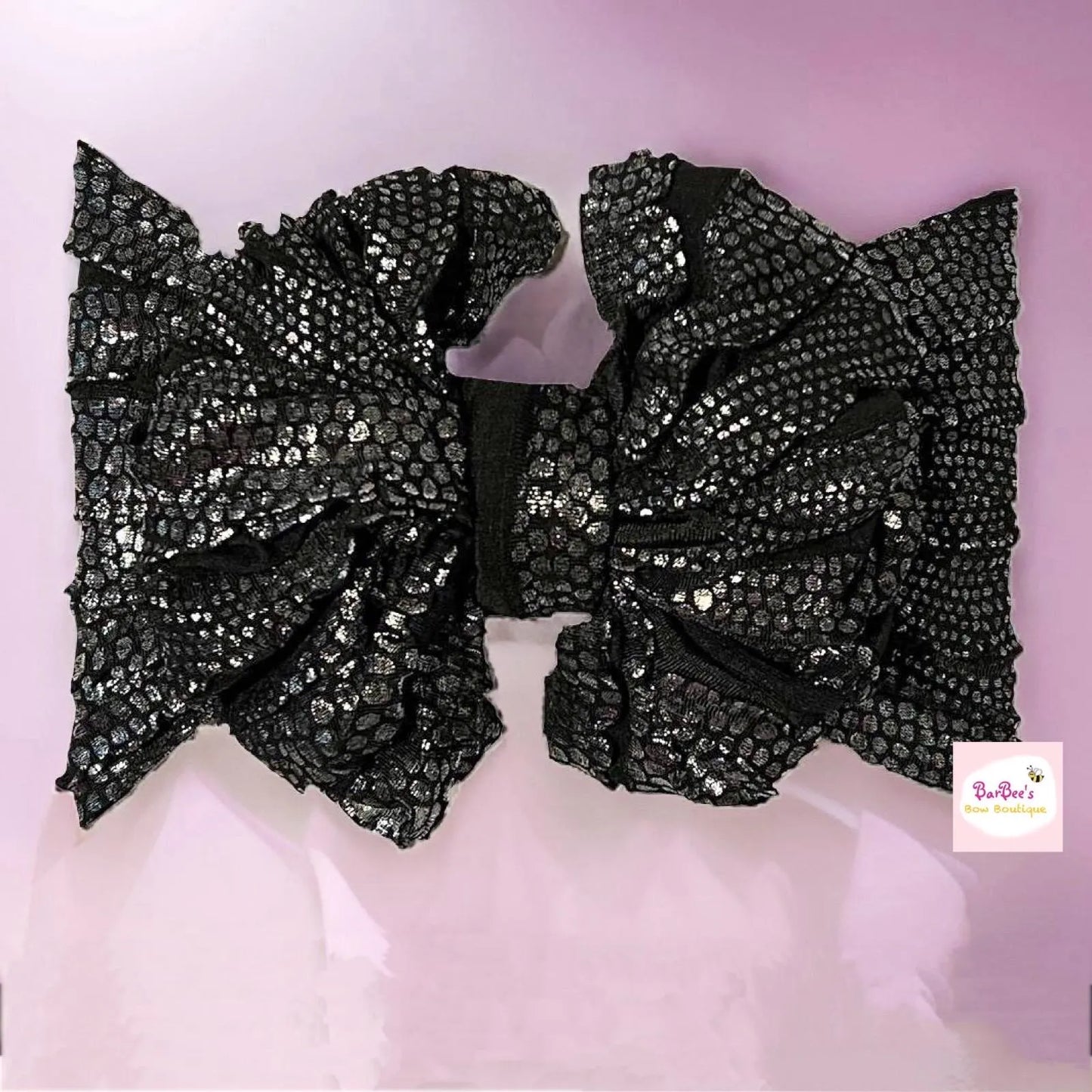 Black with Silver Dots Ruffle Bow HeadWrap and Hair Bows