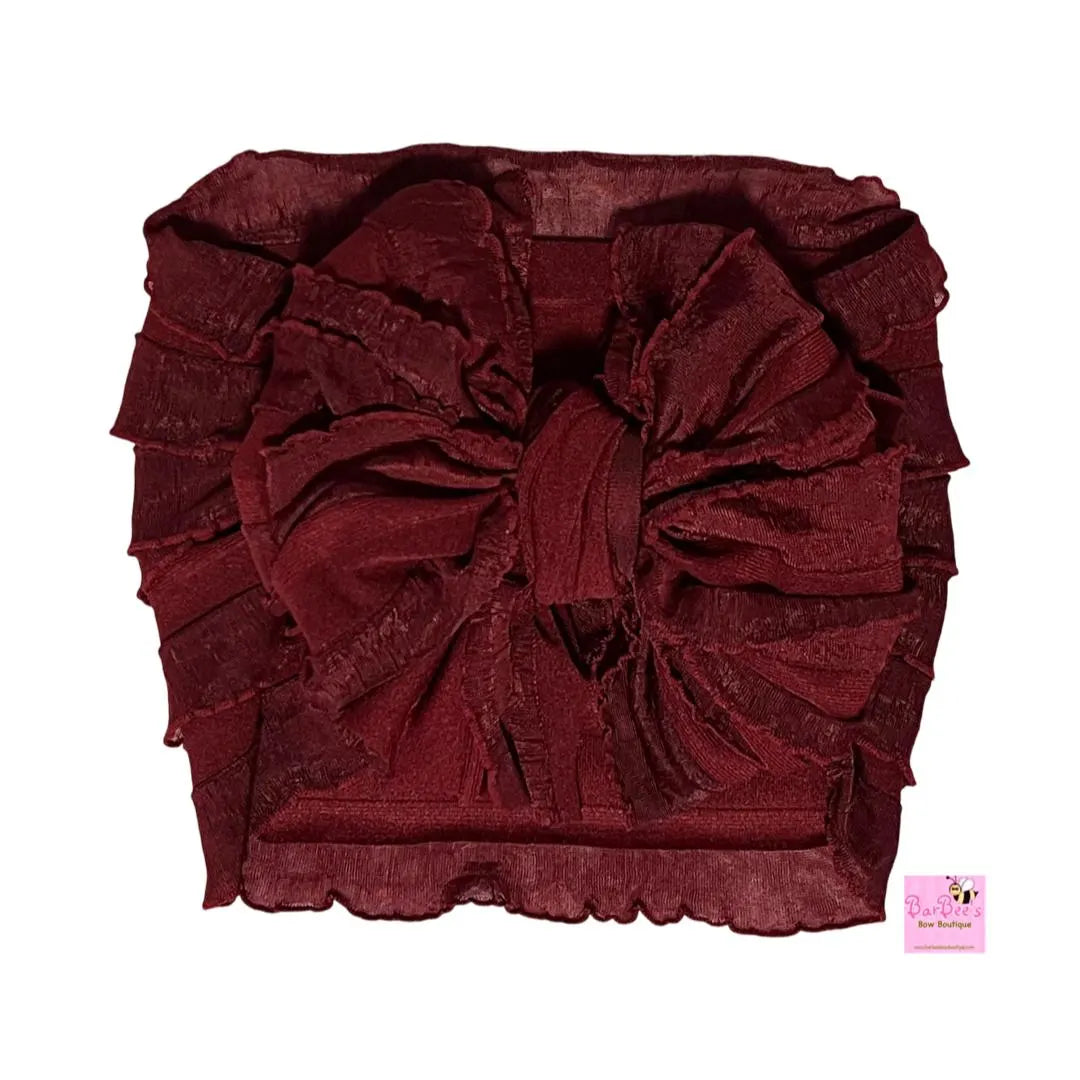 Burgundy Ruffle Bow HeadWrap and Hair Bows