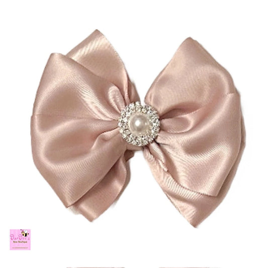 Champagne Satin Ribbon Hair Bow, Baby Girl Special Occasion Satin Hair Bow Clip Satin Hair Bow Newborn Satin Hair Bow Headband