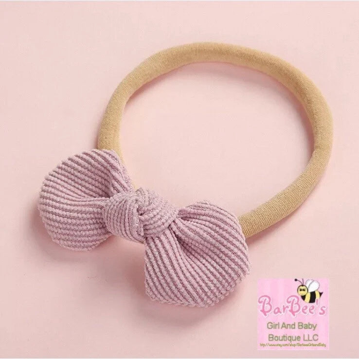 Baby Girl Corduroy Knot Bow on Nylon Headband or Alligator Clip