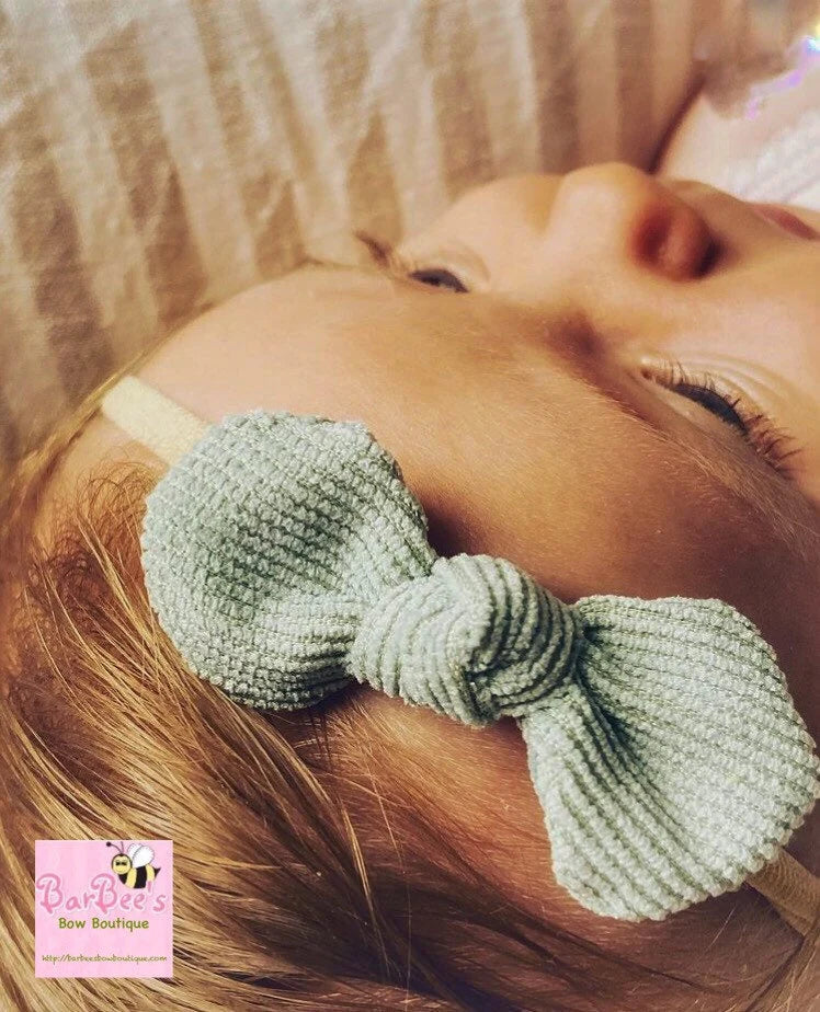 Baby Girl Corduroy Knot Bow on Nylon Headband or Alligator Clip