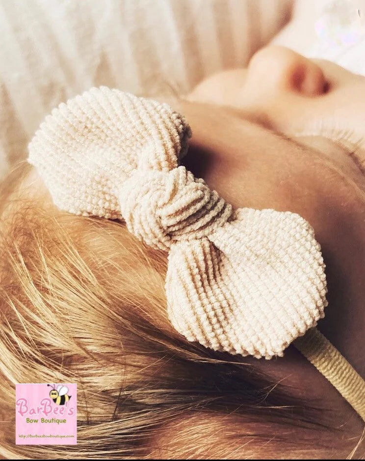 Baby Girl Corduroy Knot Bow on Nylon Headband or Alligator Clip