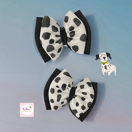 Black and White Dalmatian Puffy Hair Bow and Piggy Set