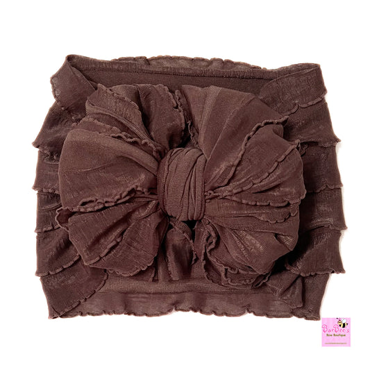 Dark Chocolate Ruffle Bow HeadWrap and Hair Bows