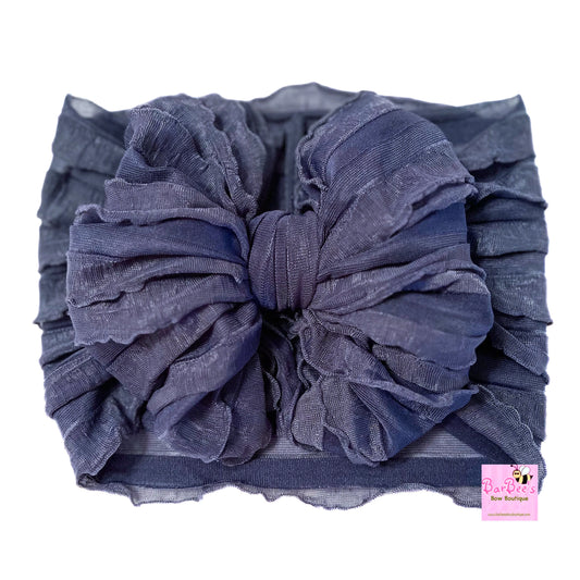 Denim Blue Ruffle Bow HeadWrap and Hair Bows